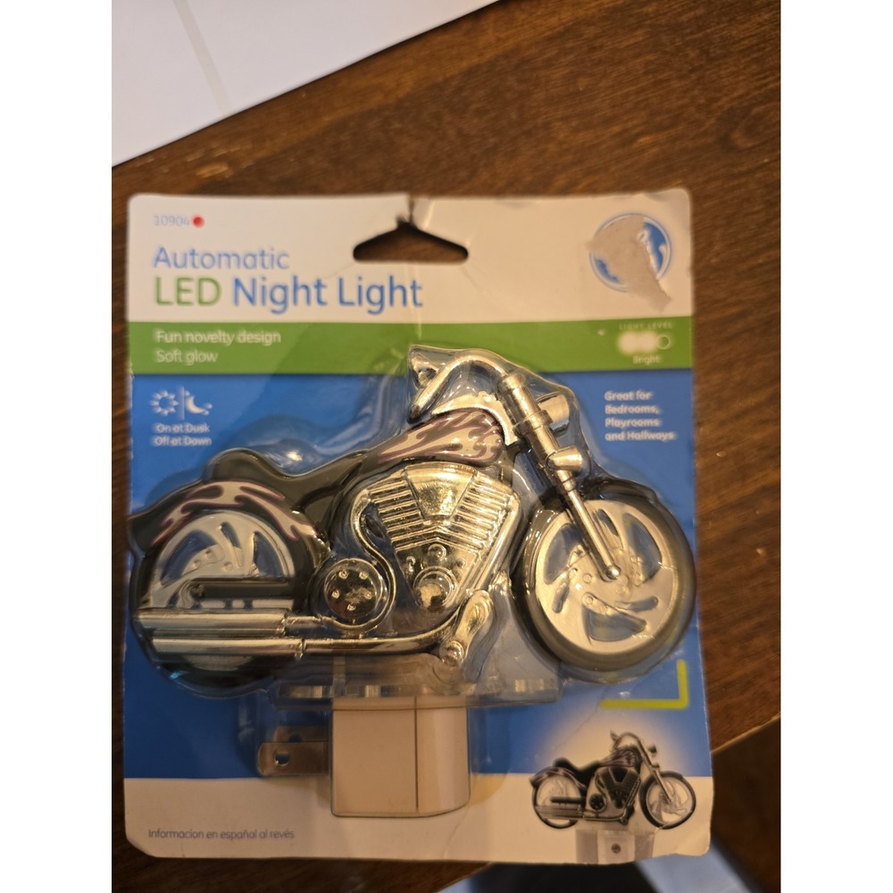 General Electric Motorcycle Night Light Silver With Flames 4 x 3 Inch Brand New